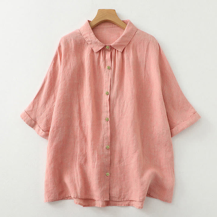 Camicia da donna a maniche corte con bottoni e stampa Buddha Stones, stile casual. - Salmone - US12, UK/AU16, EU44 (2XL) - image 8