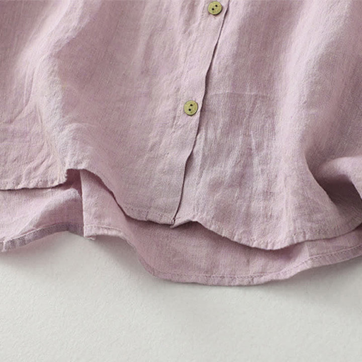 Camicia da donna a maniche corte con bottoni e stampa Buddha Stones, stile casual. - image 5