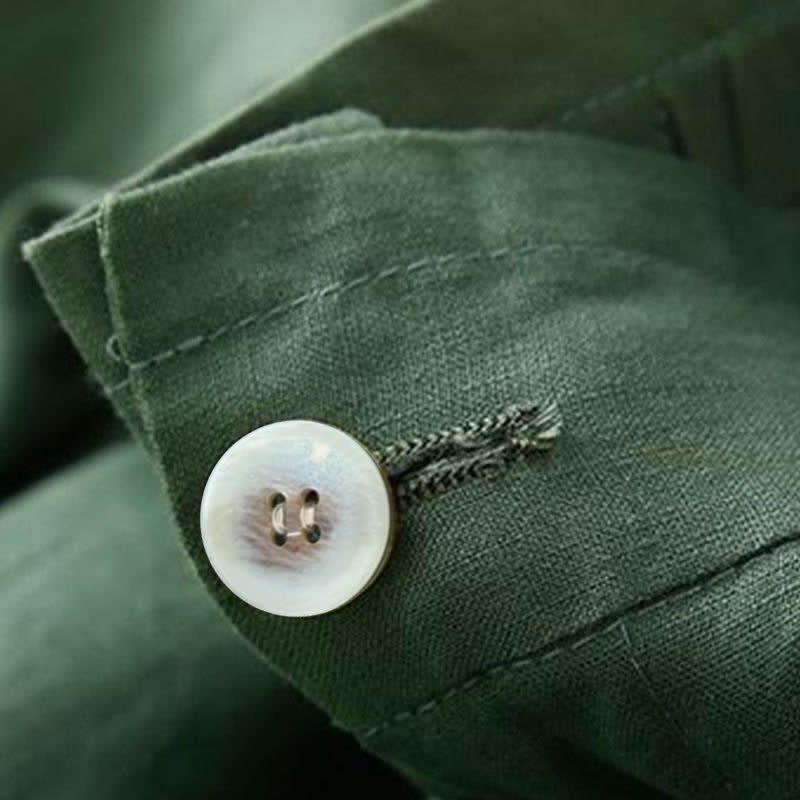 Pantaloncini da donna in lino di cotone con tasche, tinta unita, con cerniera e bottoni , Buddha Stones - image 17