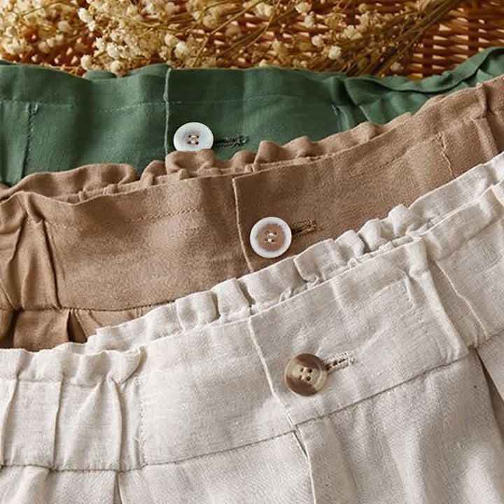 Pantaloncini da donna in lino di cotone con tasche, tinta unita, con cerniera e bottoni , Buddha Stones - image 22