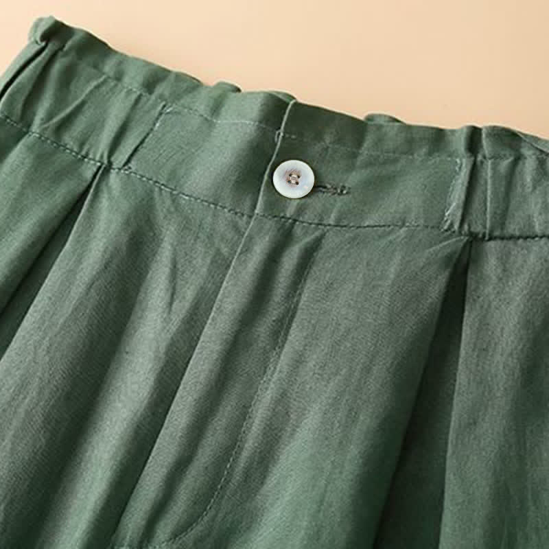 Pantaloncini da donna in lino di cotone con tasche, tinta unita, con cerniera e bottoni , Buddha Stones - image 15