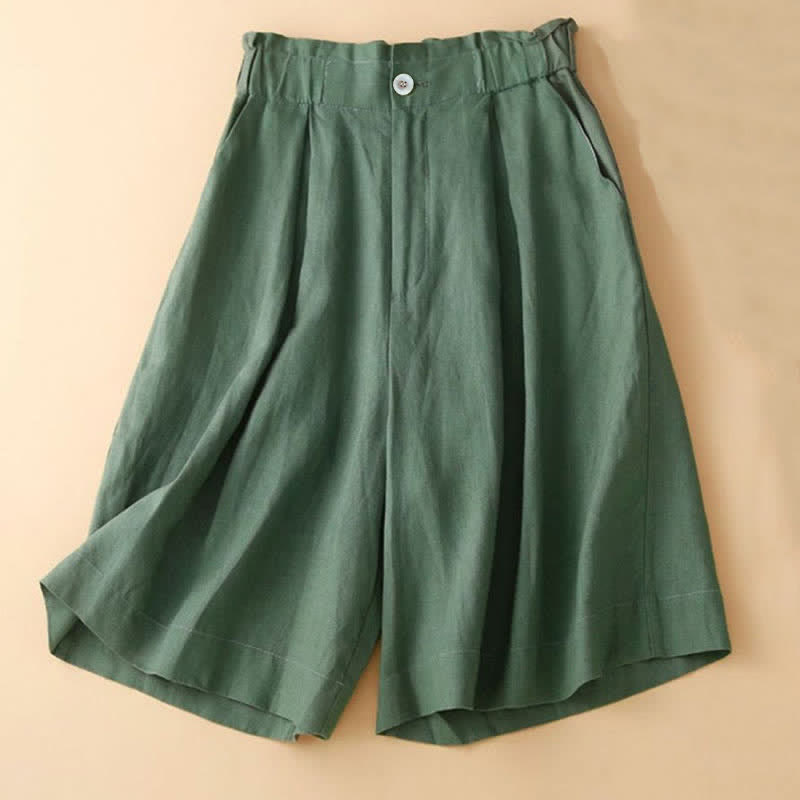 Pantaloncini da donna in lino di cotone con tasche, tinta unita, con cerniera e bottoni , Buddha Stones - image 14