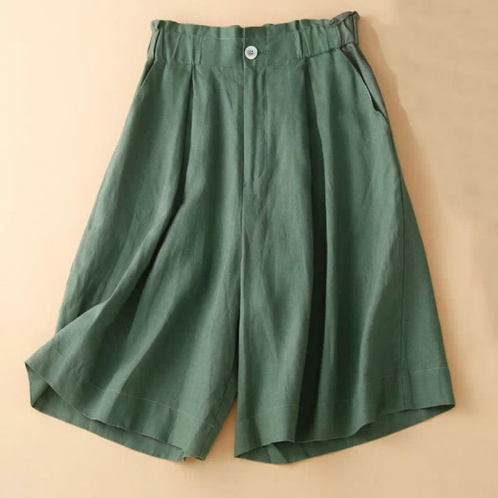 Pantaloncini da donna in lino di cotone con tasche, tinta unita, con cerniera e bottoni , Buddha Stones - image 14
