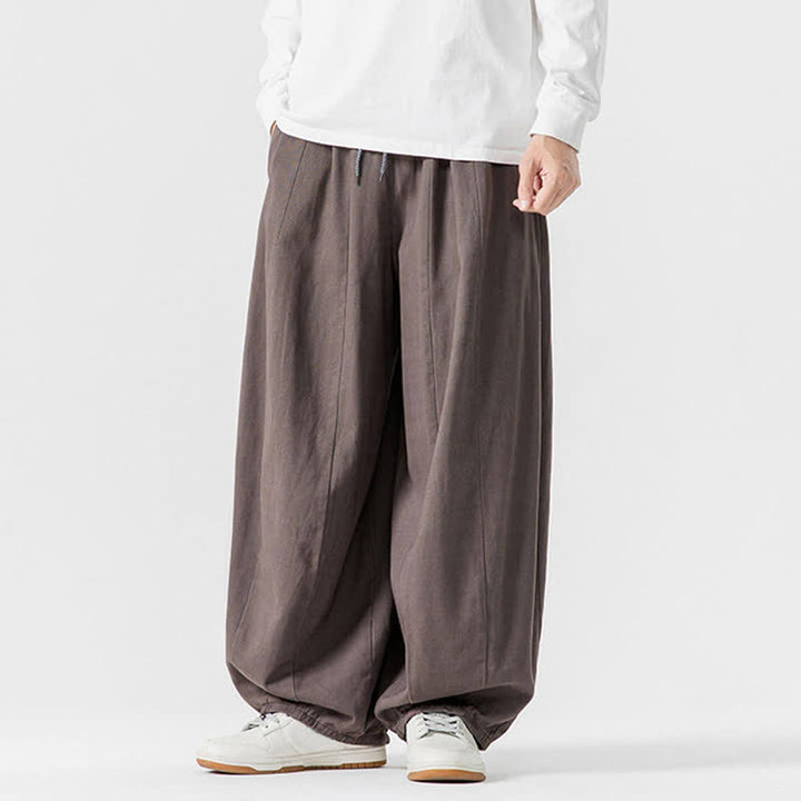 Buddha Stones Pantaloni lunghi da uomo a gamba dritta, semplici, in cotone tinta unita, con coulisse, per l'autunno. Pantaloni a gamba dritta con tasche. - image 3