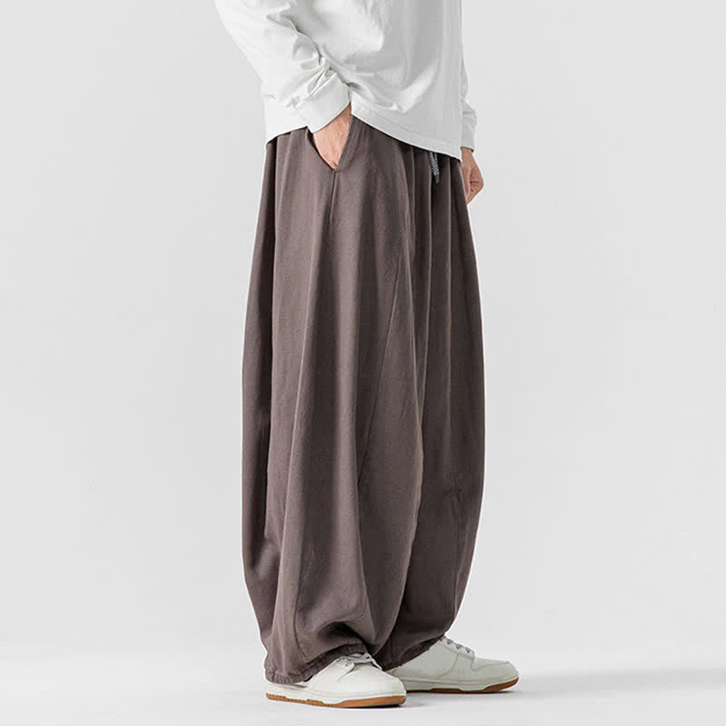 Buddha Stones Pantaloni lunghi da uomo a gamba dritta, semplici, in cotone tinta unita, con coulisse, per l'autunno. Pantaloni a gamba dritta con tasche. - image 2