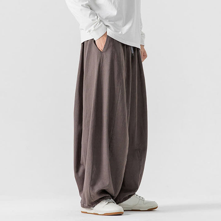 Buddha Stones Pantaloni lunghi da uomo a gamba dritta, semplici, in cotone tinta unita, con coulisse, per l'autunno. Pantaloni a gamba dritta con tasche. - image 2