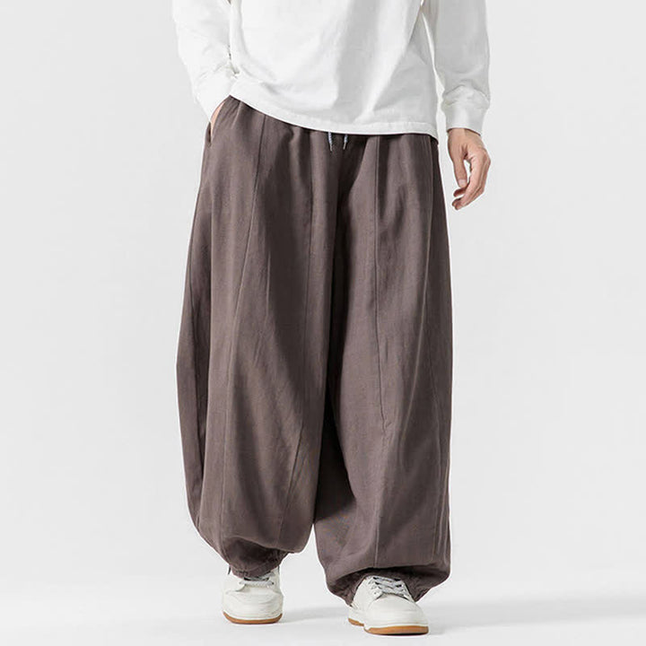 Buddha Stones Pantaloni lunghi da uomo a gamba dritta, semplici, in cotone tinta unita, con coulisse, per l'autunno. Pantaloni a gamba dritta con tasche. - image 5