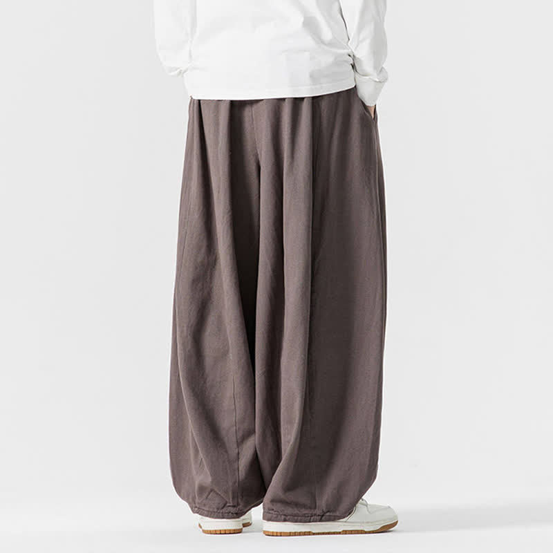 Buddha Stones Pantaloni lunghi da uomo a gamba dritta, semplici, in cotone tinta unita, con coulisse, per l'autunno. Pantaloni a gamba dritta con tasche. - image 4