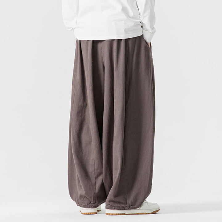 Buddha Stones Pantaloni lunghi da uomo a gamba dritta, semplici, in cotone tinta unita, con coulisse, per l'autunno. Pantaloni a gamba dritta con tasche. - image 4