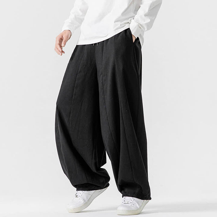 Buddha Stones Pantaloni lunghi da uomo a gamba dritta, semplici, in cotone tinta unita, con coulisse, per l'autunno. Pantaloni a gamba dritta con tasche. - image 12
