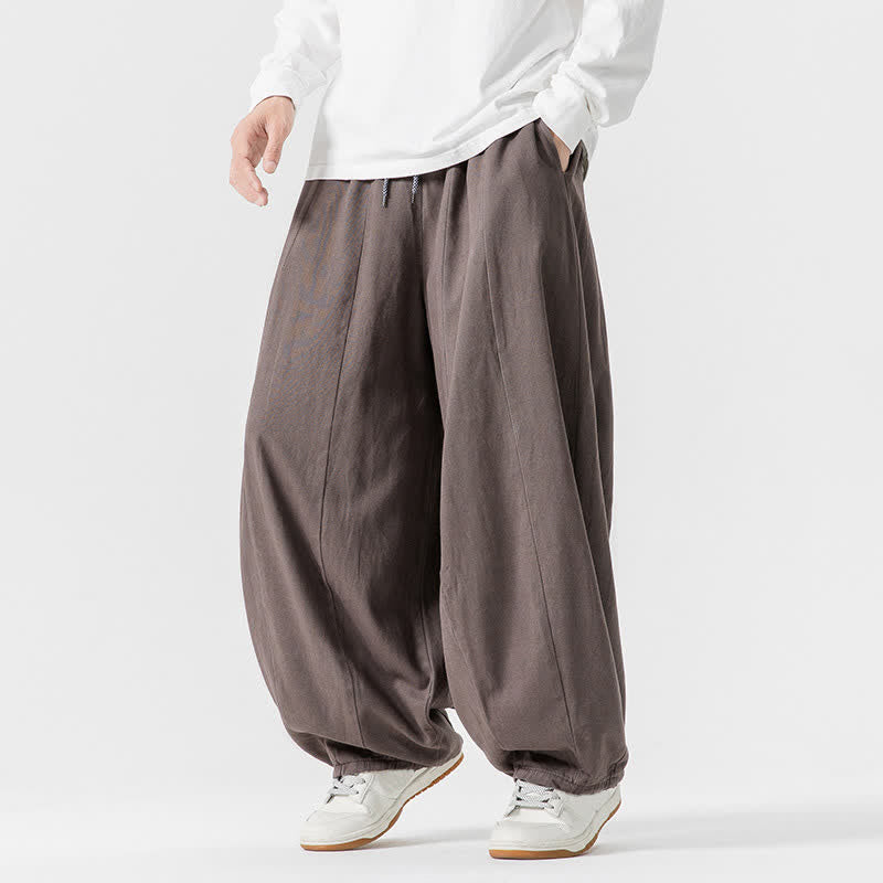 Buddha Stones Pantaloni lunghi da uomo a gamba dritta, semplici, in cotone tinta unita, con coulisse, per l'autunno. Pantaloni a gamba dritta con tasche. - image 6