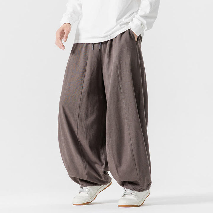 Buddha Stones Pantaloni lunghi da uomo a gamba dritta, semplici, in cotone tinta unita, con coulisse, per l'autunno. Pantaloni a gamba dritta con tasche. - image 6