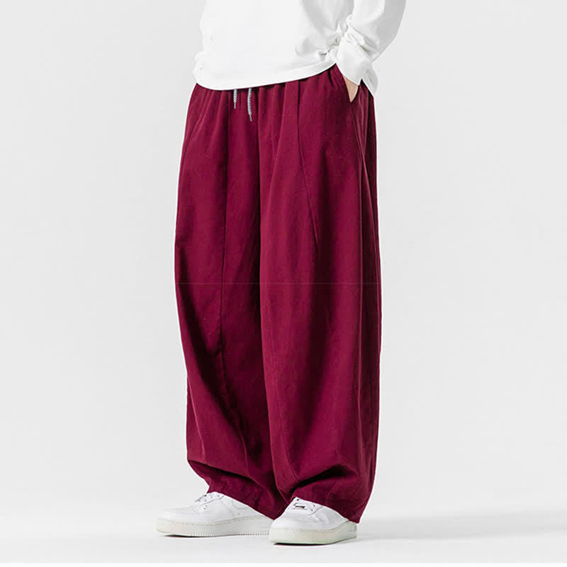 Buddha Stones Pantaloni lunghi da uomo a gamba dritta, semplici, in cotone tinta unita, con coulisse, per l'autunno. Pantaloni a gamba dritta con tasche. - image 47