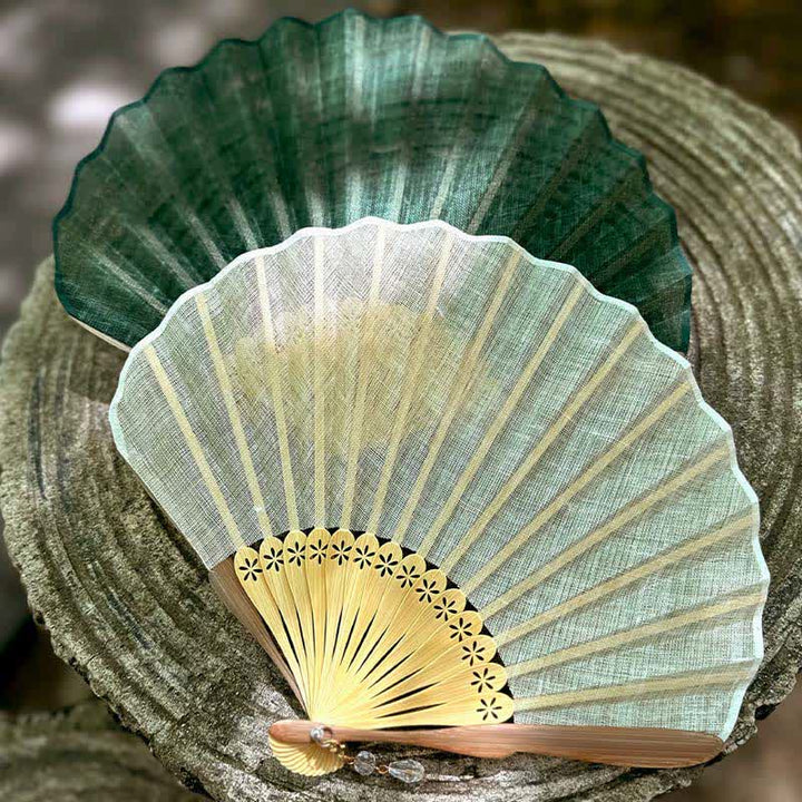 Buddha Stones Elegante ventaglio pieghevole in stile Hanfu con texture in cotone e lino e bambù, 21,5 cm. - image 14