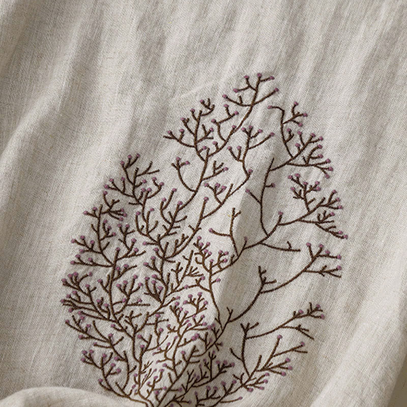 T-shirt da donna a maniche corte con scollo rotondo e coulisse, con ricamo di un albero e motivo Buddha Stones. - image 1