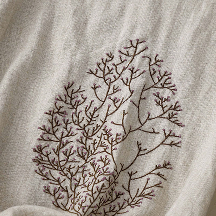 T-shirt da donna a maniche corte con scollo rotondo e coulisse, con ricamo di un albero e motivo Buddha Stones. - image 1