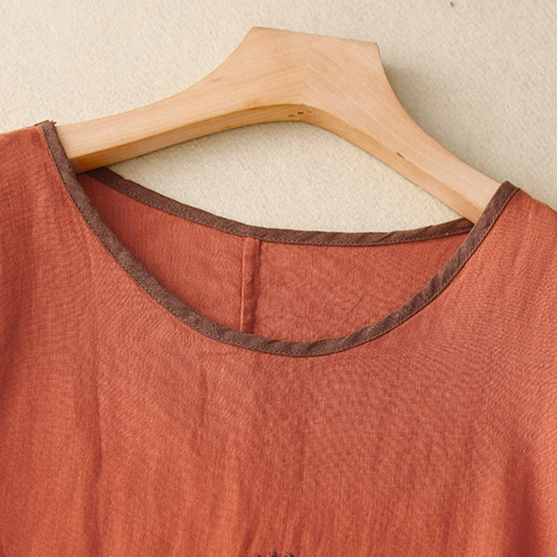 T-shirt da donna a maniche corte con scollo rotondo e coulisse, con ricamo di un albero e motivo Buddha Stones. - image 26