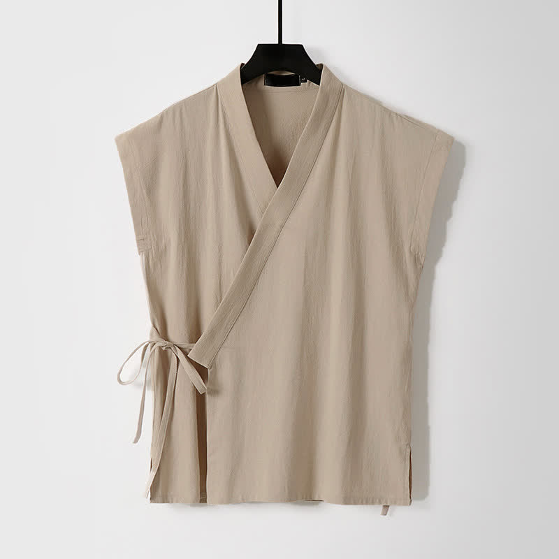 Buddha Stones Completo estivo da uomo in cotone e lino con maniche corte e coulisse, stile Tang, con tasche, composto da camicia e pantaloncini. - image 10