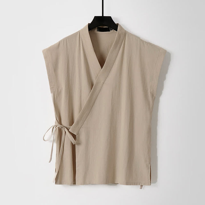 Buddha Stones Completo estivo da uomo in cotone e lino con maniche corte e coulisse, stile Tang, con tasche, composto da camicia e pantaloncini. - image 10