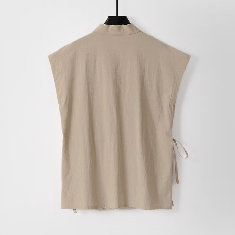 Buddha Stones Completo estivo da uomo in cotone e lino con maniche corte e coulisse, stile Tang, con tasche, composto da camicia e pantaloncini. - image 11