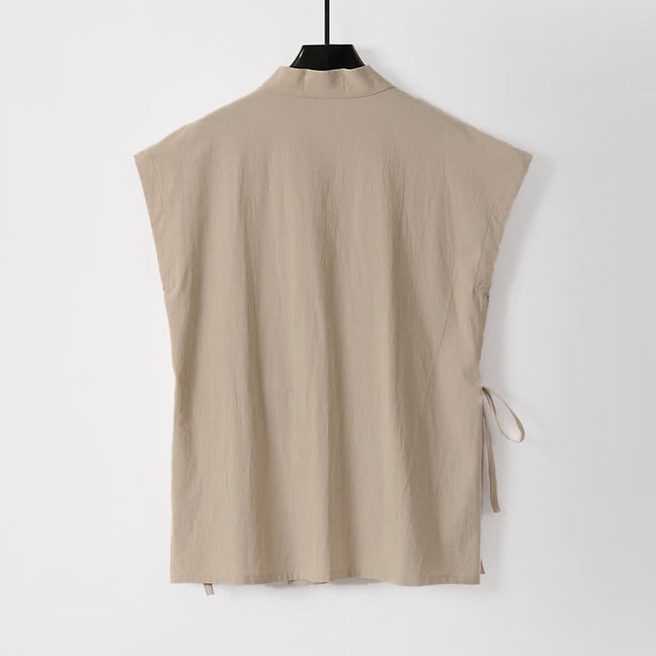 Buddha Stones Completo estivo da uomo in cotone e lino con maniche corte e coulisse, stile Tang, con tasche, composto da camicia e pantaloncini. - image 11