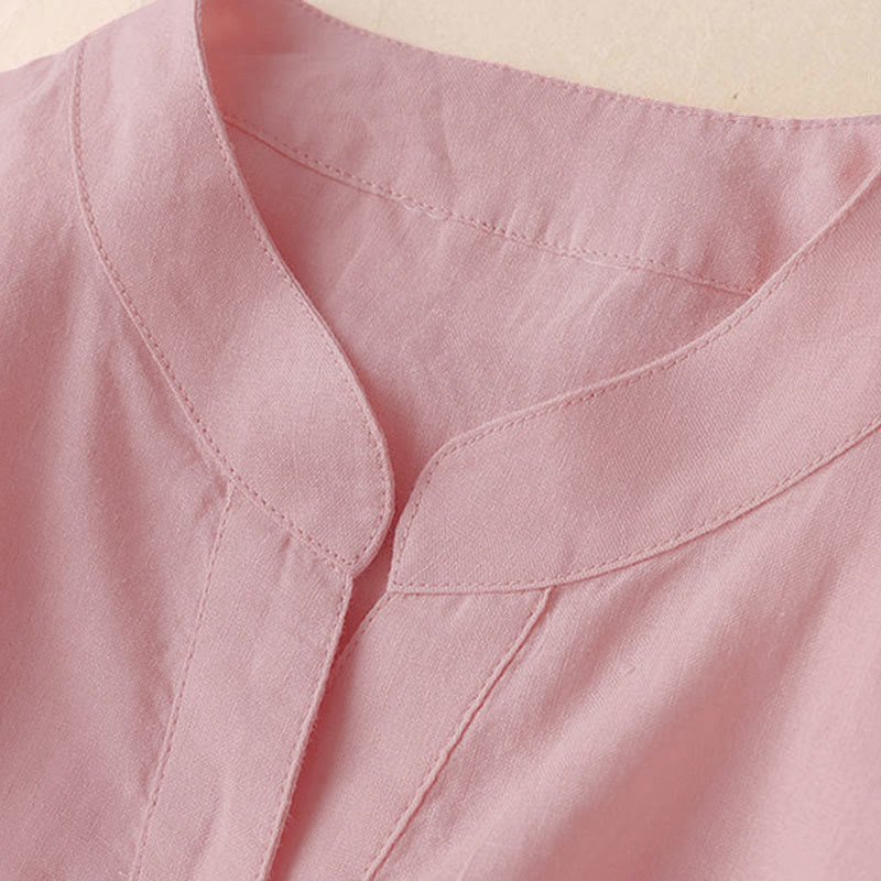 Camicia casual da donna in cotone e lino con scollo a V e maniche a tre quarti, motivo Buddha Stones - image 8