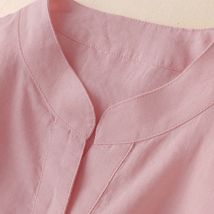 Camicia casual da donna in cotone e lino con scollo a V e maniche a tre quarti, motivo Buddha Stones - image 8