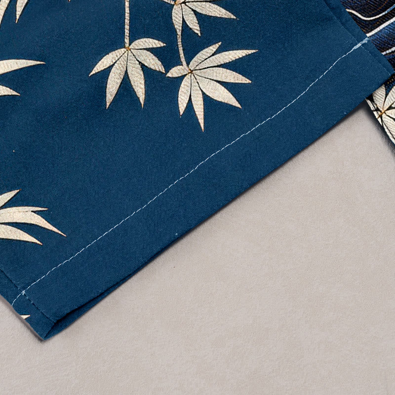 Buddha Stones Eleganti pantaloni da donna in puro cotone con motivo gru e bambù, vita elasticizzata e tasche. - image 1