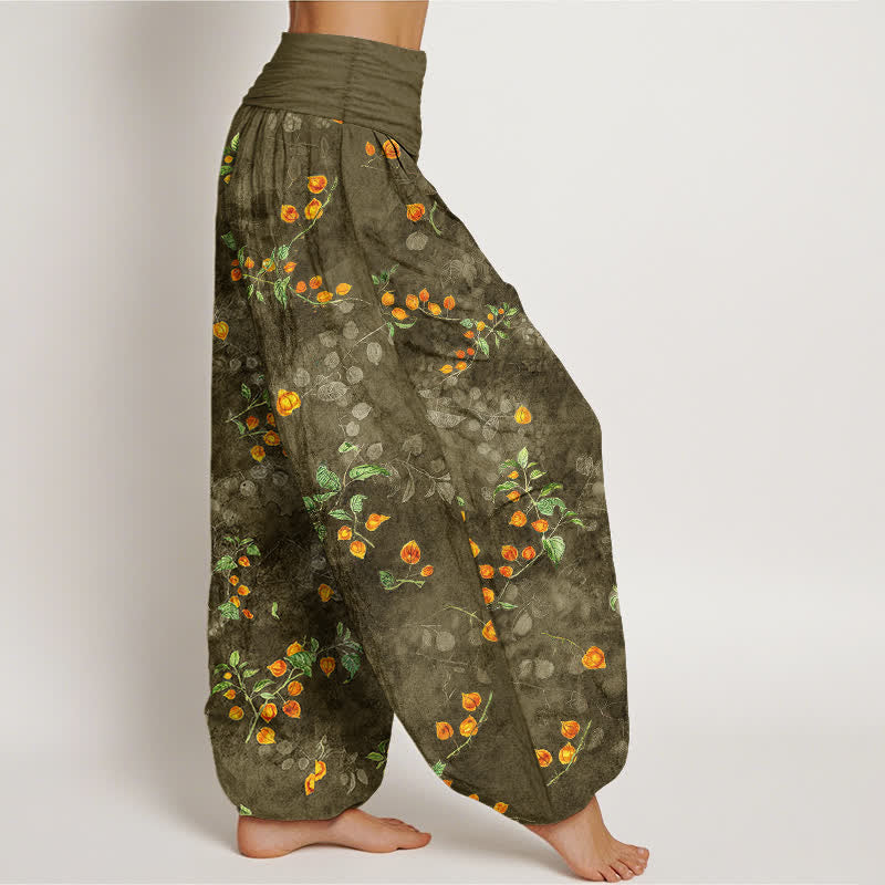 Buddha Stones Pantaloni harem da donna in cotone con motivo a vite di fiori d'arancio e elastico in vita. - image 6