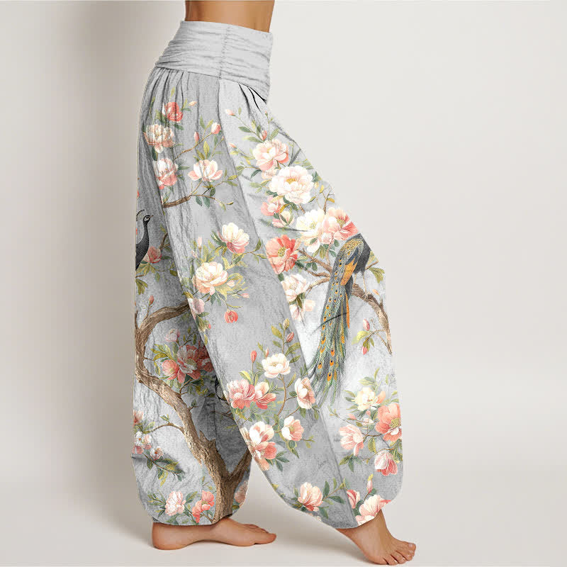 Buddha Stones Pantaloni harem da donna in cotone con motivo a fiori di pavone e vita elasticizzata - image 6