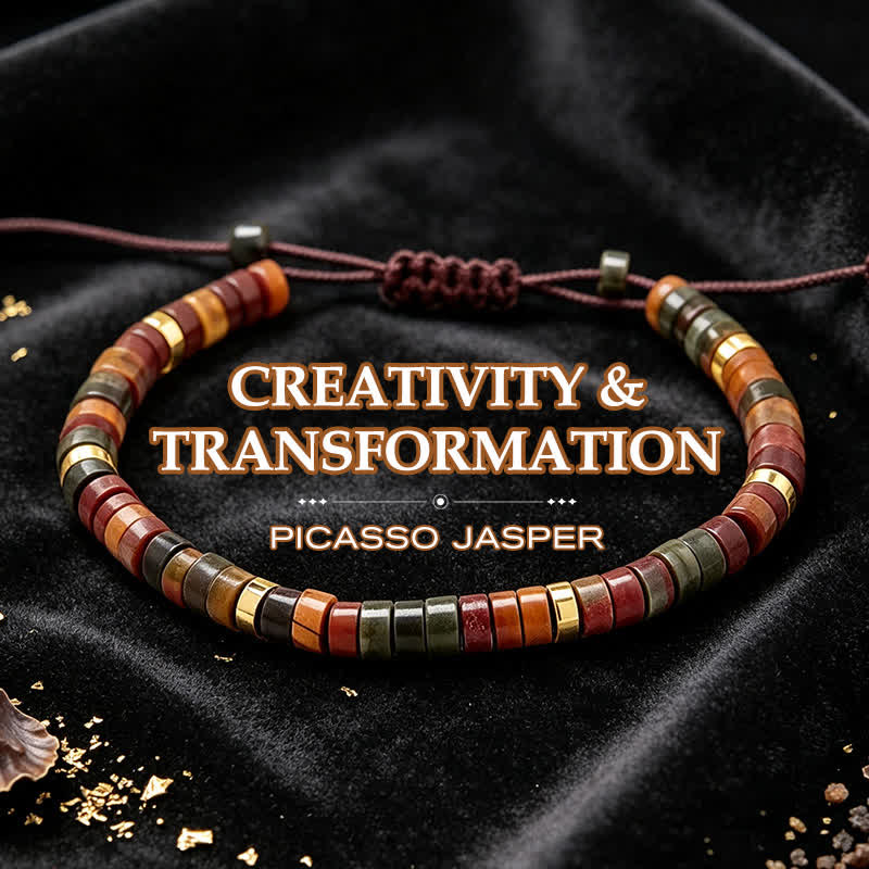 Buddha Stones Braccialetto con filo energetico e piccole perline di diaspro Picasso - Picasso Jasper (Circonferenza del polso: 17-28 cm) - image 0