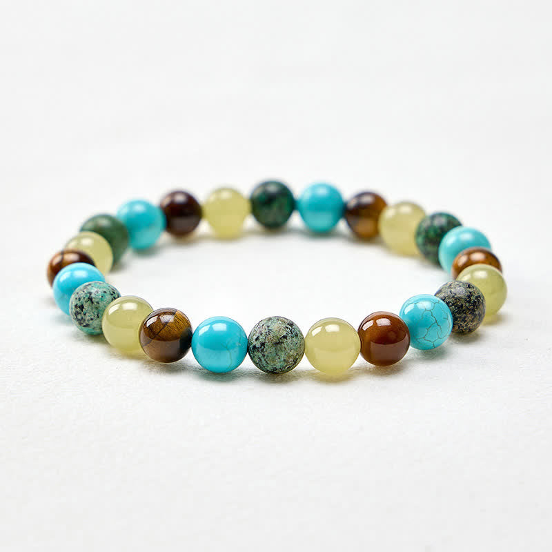 Buddha Stones Bracciale protettivo con perline di giada ciano occhio di tigre naturale e turchese - image 4