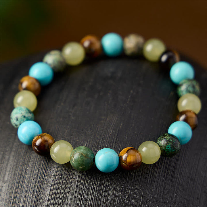 Buddha Stones Bracciale protettivo con perline di giada ciano occhio di tigre naturale e turchese - image 2