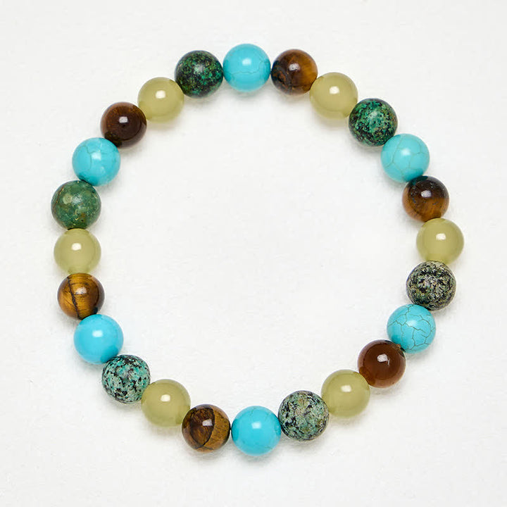 Buddha Stones Bracciale protettivo con perline di giada ciano occhio di tigre naturale e turchese - image 3