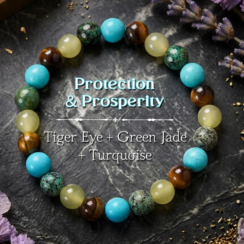 Buddha Stones Bracciale protettivo con perline di giada ciano occhio di tigre naturale e turchese - Occhio di tigre (Protezione ♥ Coraggio) - image 0