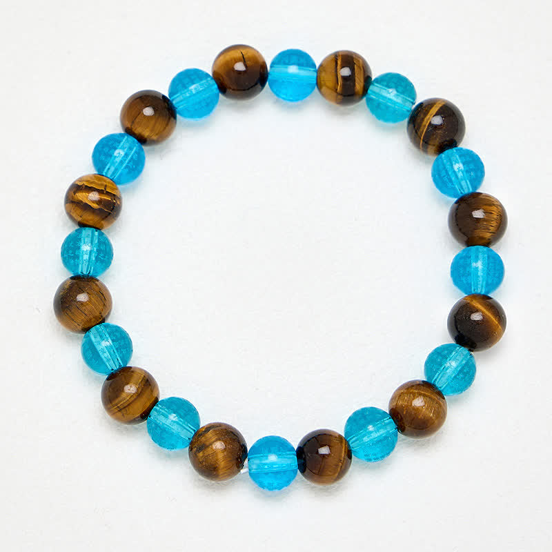 Buddha Stones Braccialetto rotondo con perline di vetro Tiger Eye Blue Liuli, colore Courage. - image 4
