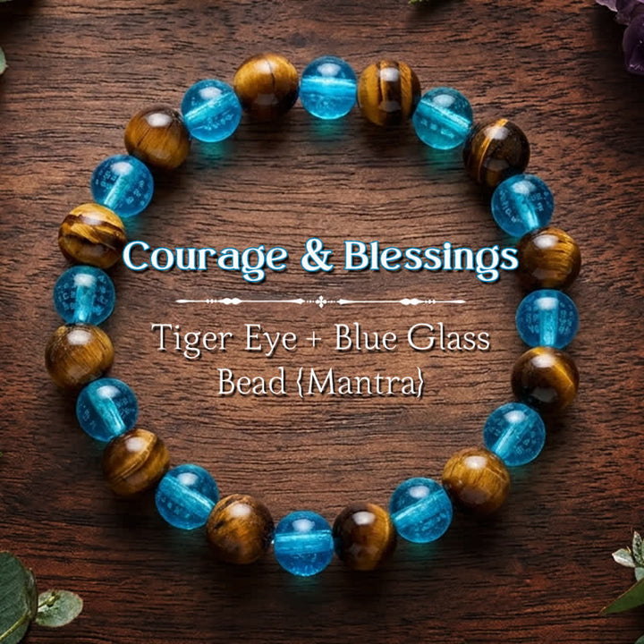 Buddha Stones Braccialetto rotondo con perline di vetro Tiger Eye Blue Liuli, colore Courage. - Occhio di tigre (Protezione ♥ Coraggio) - image 0