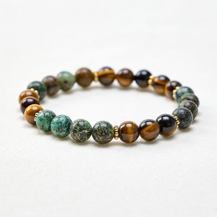 Buddha Stones Bracciale con perle di agata verde, malachite occhio di tigre e resistenza - image 4