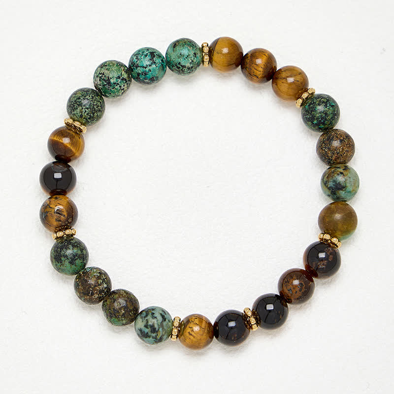 Buddha Stones Bracciale con perle di agata verde, malachite occhio di tigre e resistenza - image 3