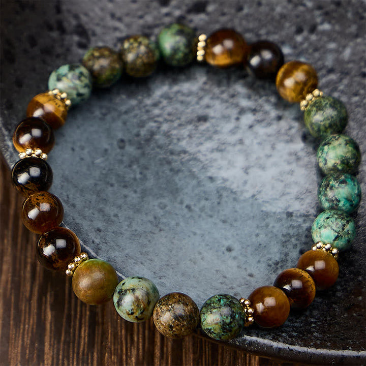 Buddha Stones Bracciale con perle di agata verde, malachite occhio di tigre e resistenza - image 1