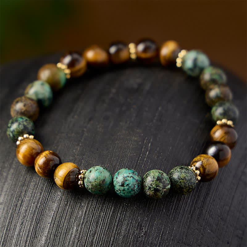 Buddha Stones Bracciale con perle di agata verde, malachite occhio di tigre e resistenza - image 2