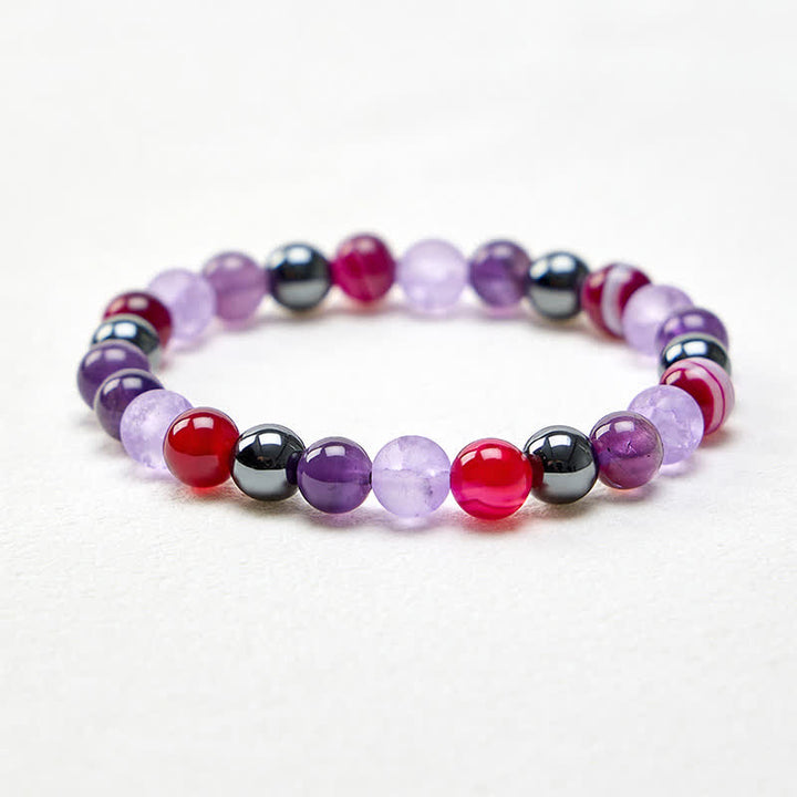 Buddha Stones Bracciale da meditazione in ametista naturale, agata viola ed ematite - image 4