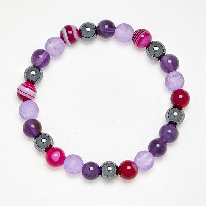 Buddha Stones Bracciale da meditazione in ametista naturale, agata viola ed ematite - image 3