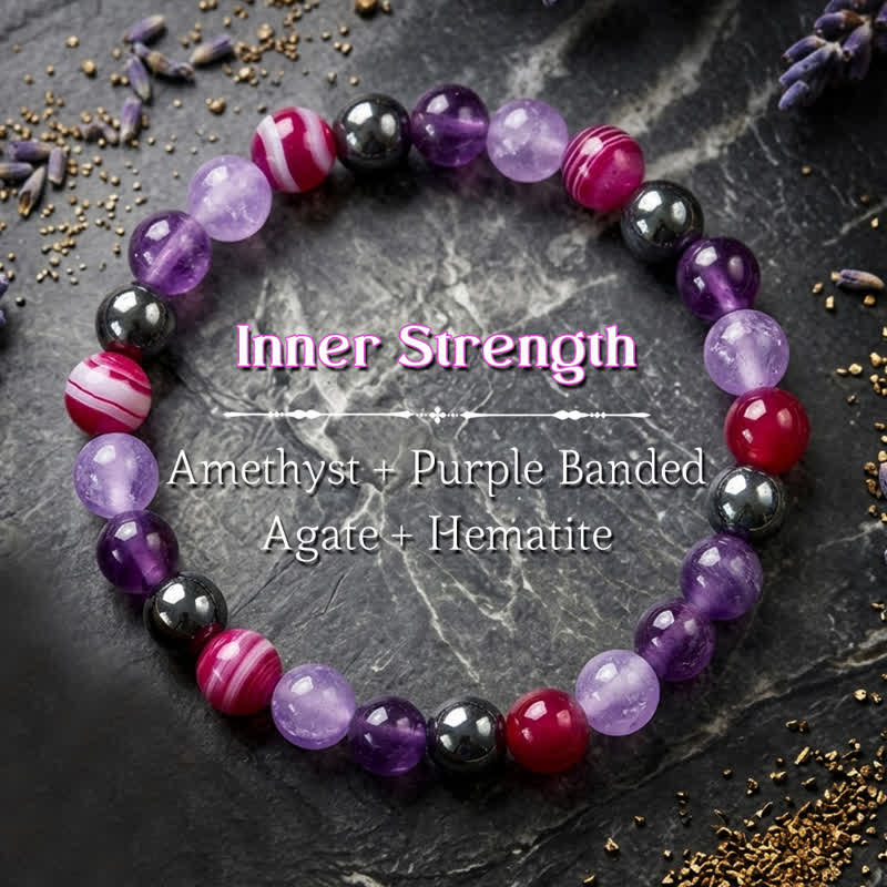 Buddha Stones Bracciale da meditazione in ametista naturale, agata viola ed ematite - Ametista (Meditazione ♥ Equilibrio) - image 0
