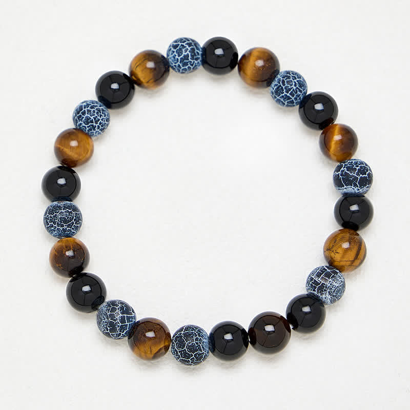Buddha Stones Bracciale purificante con perline in ossidiana nera, occhio di tigre e agata screpolata, effetto occhio di tigre. - image 3