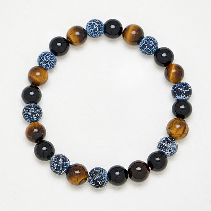 Buddha Stones Bracciale purificante con perline in ossidiana nera, occhio di tigre e agata screpolata, effetto occhio di tigre. - image 3