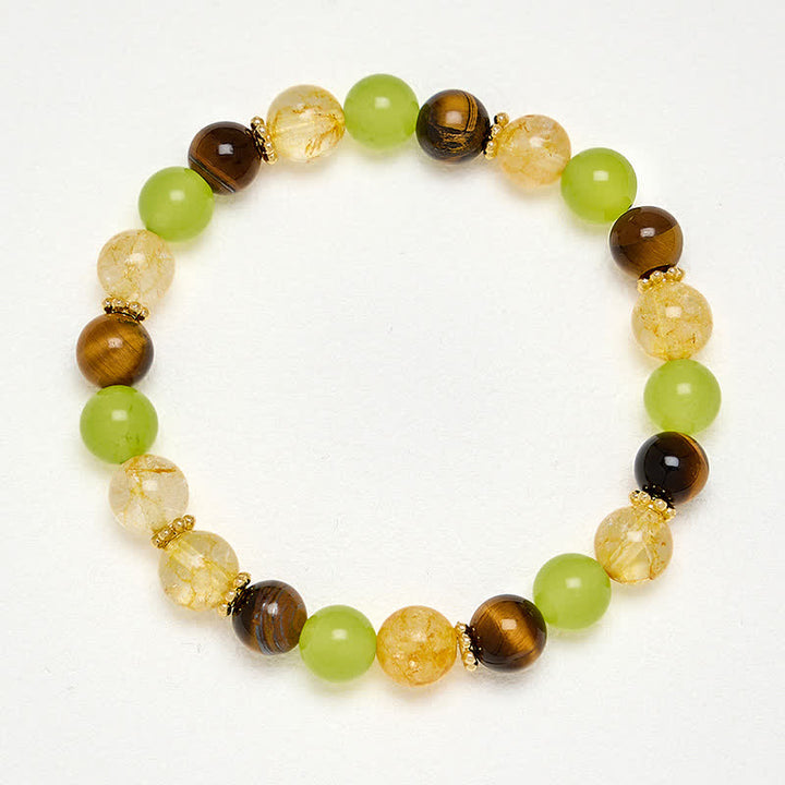 Buddha Stones Bracciale portafortuna in giada verde occhio di tigre con citrino naturale - image 13