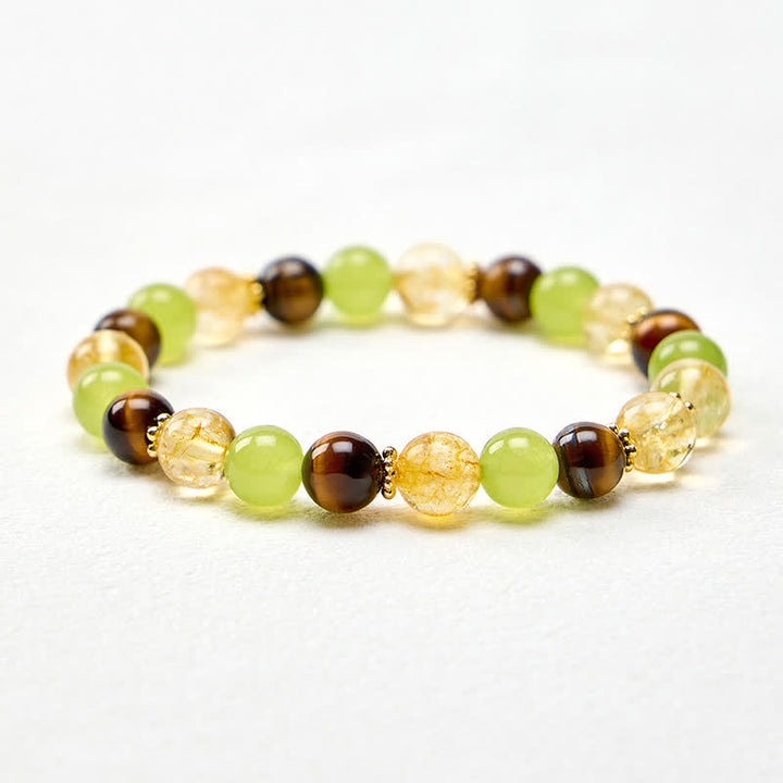 Buddha Stones Bracciale portafortuna in giada verde occhio di tigre con citrino naturale - image 12
