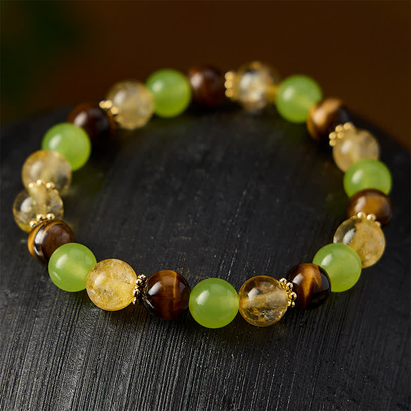 Buddha Stones Bracciale portafortuna in giada verde occhio di tigre con citrino naturale - image 3