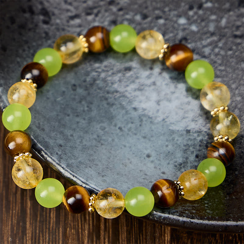 Buddha Stones Bracciale portafortuna in giada verde occhio di tigre con citrino naturale - image 2
